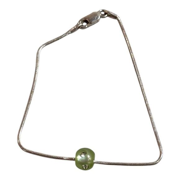 Sterling Silver 925 Snake Chain Bracelet For Charm Beads Green Gemstone 7.5" - Picture 7 of 8